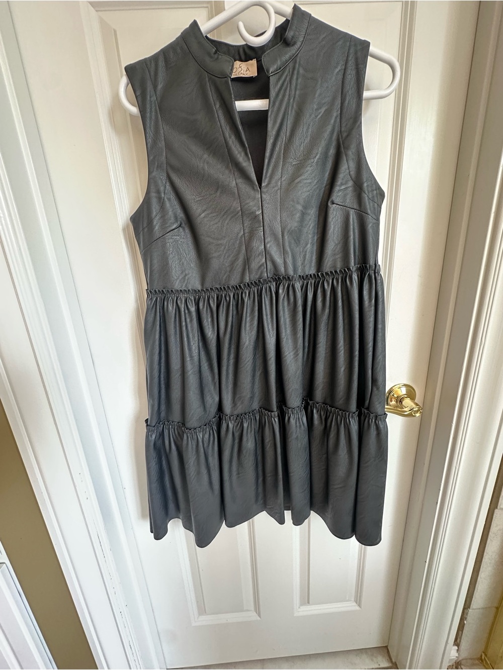 Sleeveless Faux Leather Tiered Dress - Black